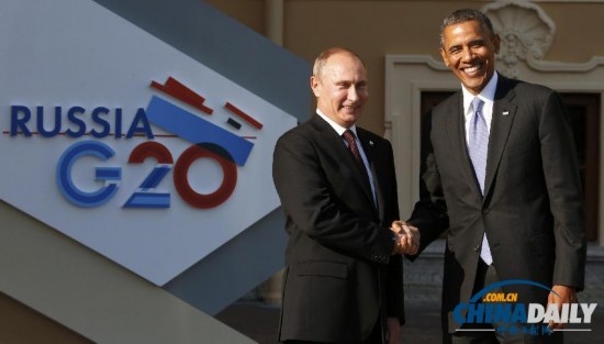 G20峰会：奥巴马与普京握手后转身离开