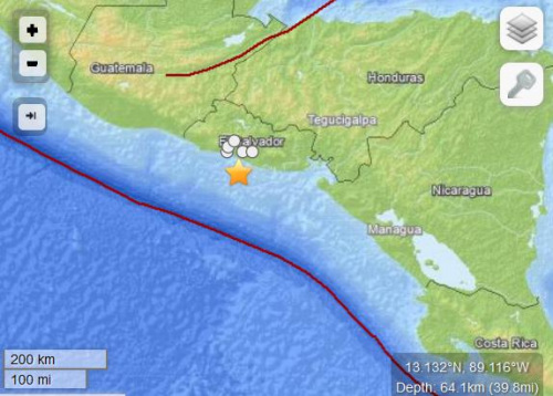 萨尔瓦多海域发生5.4级地震震源深度64公里